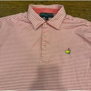 Masters Collection Augusta National Logo Pink Striped Golf Polo Shirt Men's L